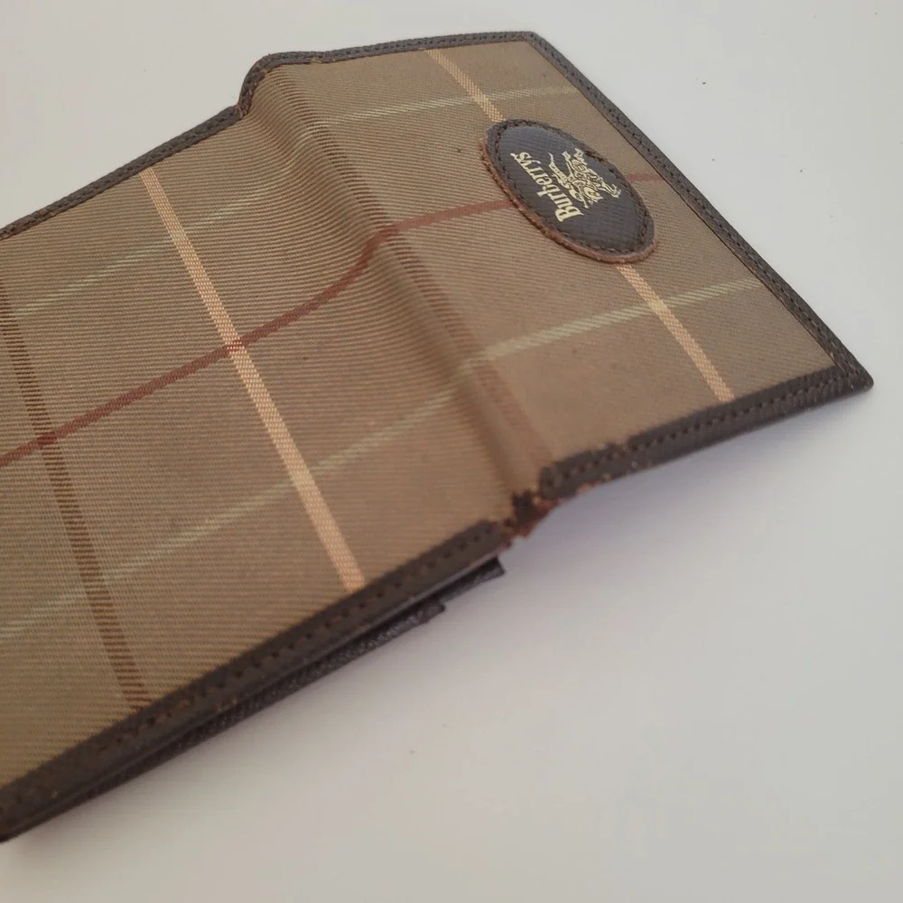Vintage‎ Burberrys London Nova Check Card Holder Coin Purse Brown Leather Wallet